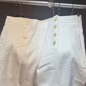 J. Crew White Cropped Pants with Cream Buttons